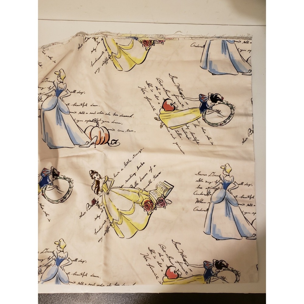 Disney COTTON Fabric 37" X 44" inches - Fashionable Princesses Yard White